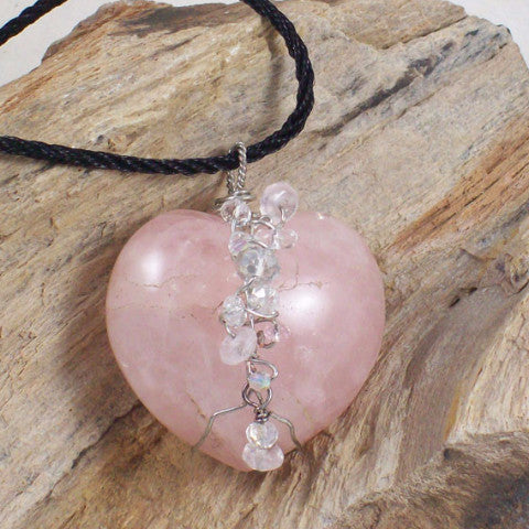 Rose Quartz Wire Wrapped Heart Pendant - Main Image